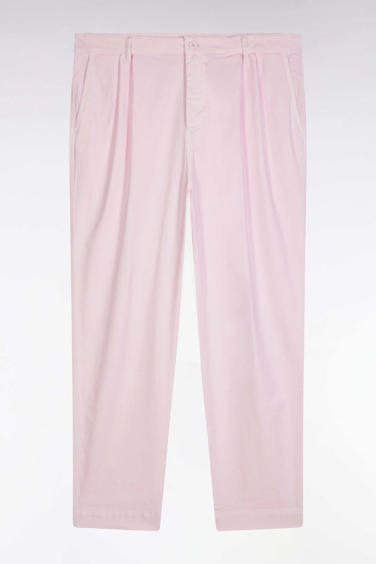 Pantalon chino à plis en coton stretch rose coupe droite