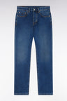 Straight-cut raw blue stretch denim 5-pocket jeans