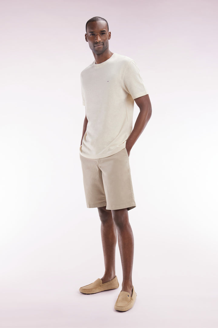 Bermuda chino en coton stretch beige coupe droite