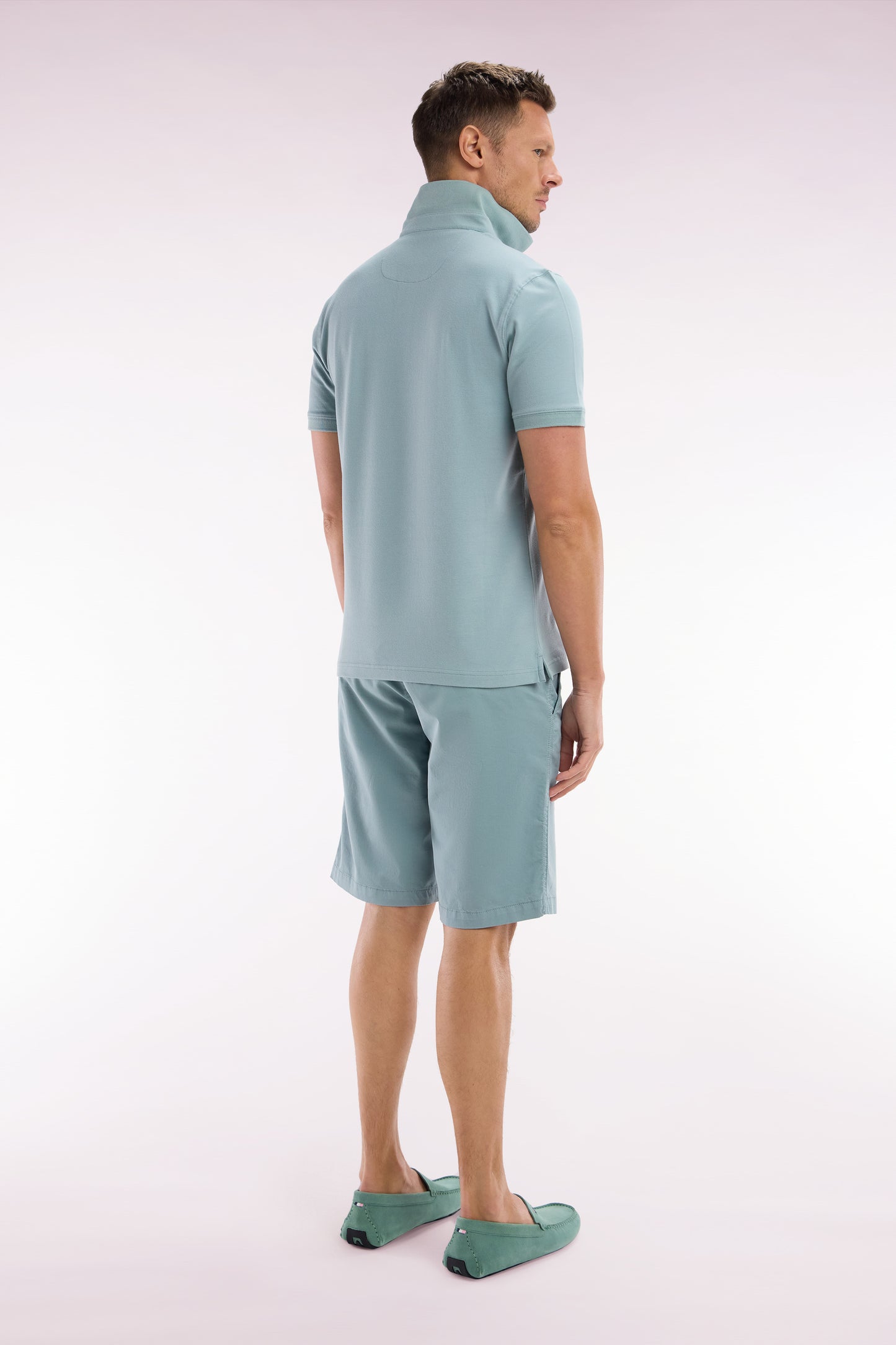 Medium grey straight-cut stretch cotton chino Bermuda shorts