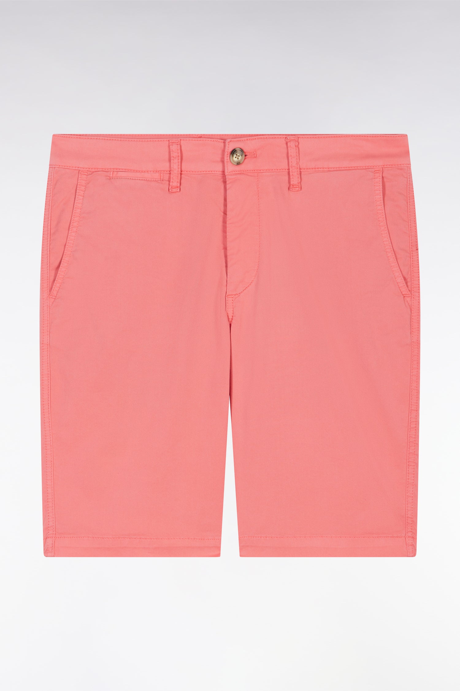 Bermuda chino en coton stretch rose saumon coupe droite