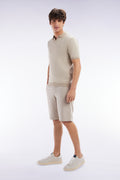 Bermuda en lyocell et coton stretch beige coupe droite