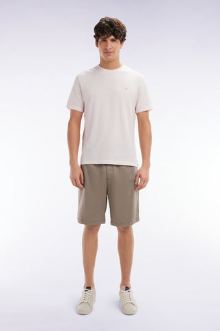 Elasticated waistband sand Bermuda shorts in lyocell and stretch cotton