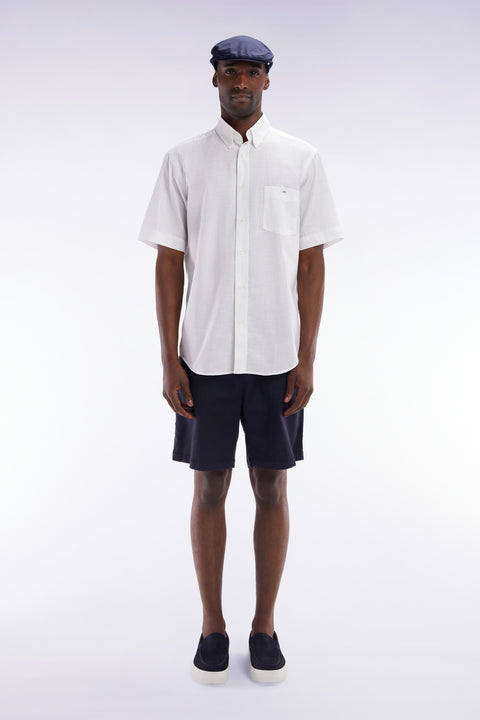 Elasticated waistband navy Bermuda shorts in lyocell and stretch cotton - Image 1