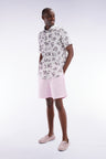 Elasticated waistband pink Bermuda shorts in lyocell and stretch cotton