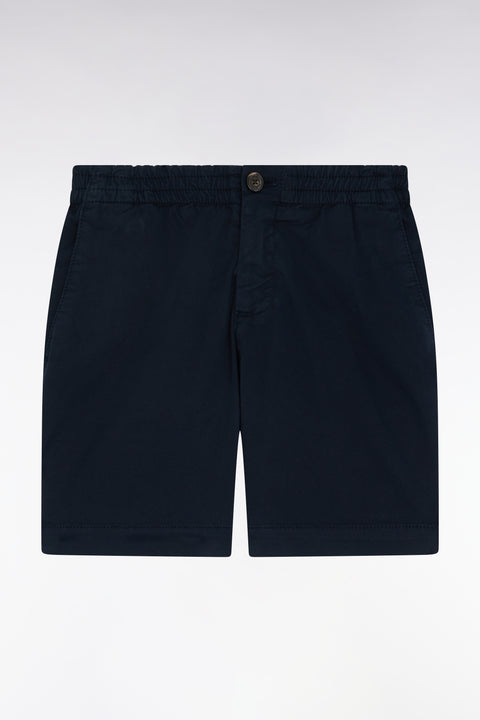 Navy stretch cotton Bermuda shorts with an elasticated waistband - Image 1