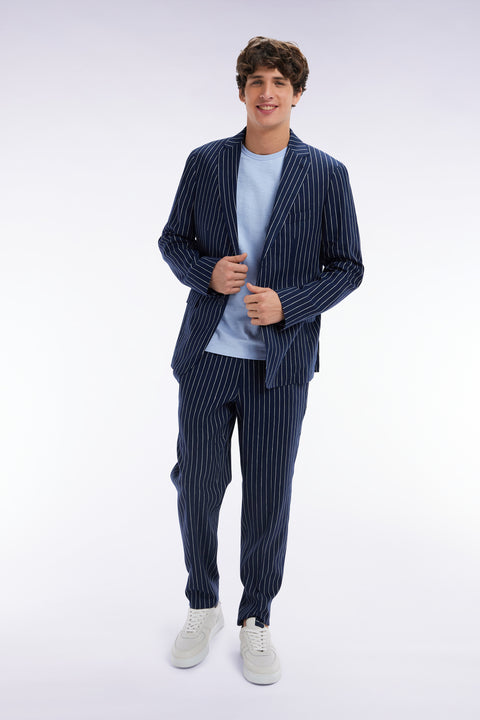Navy tennis stripe elastic pants - Image 3