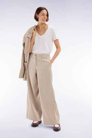 Relaxed fit beige stretch linen and cotton trousers