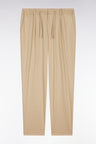 Elastic trousers in beige lyocell and stretch cotton