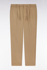 Elastic trousers in camel lyocell and stretch cotton