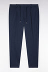 Elastic trousers in navy lyocell and stretch cotton