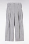 Pleated herringbone trousers in grey wool and linen
