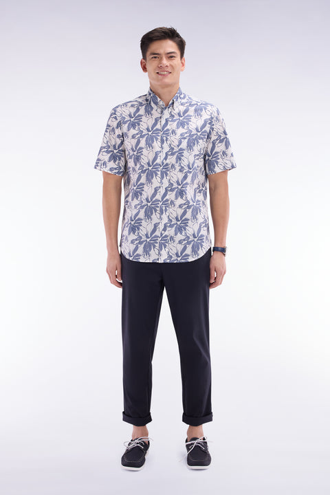 Elastic chinos in navy stretch cotton - lyocell blend - Image 1