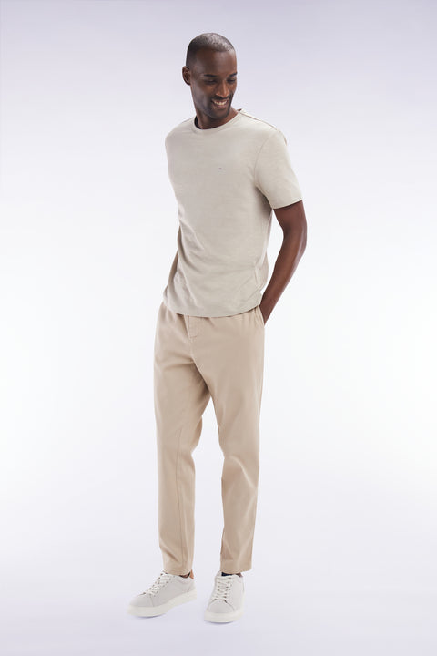 Stretch cotton beige elastic trousers in Modern fit - Image 3