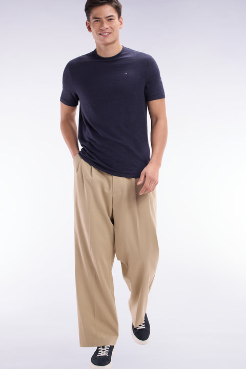 Wide-leg beige pleated trousers in stretch lyocell and cotton - Image 3
