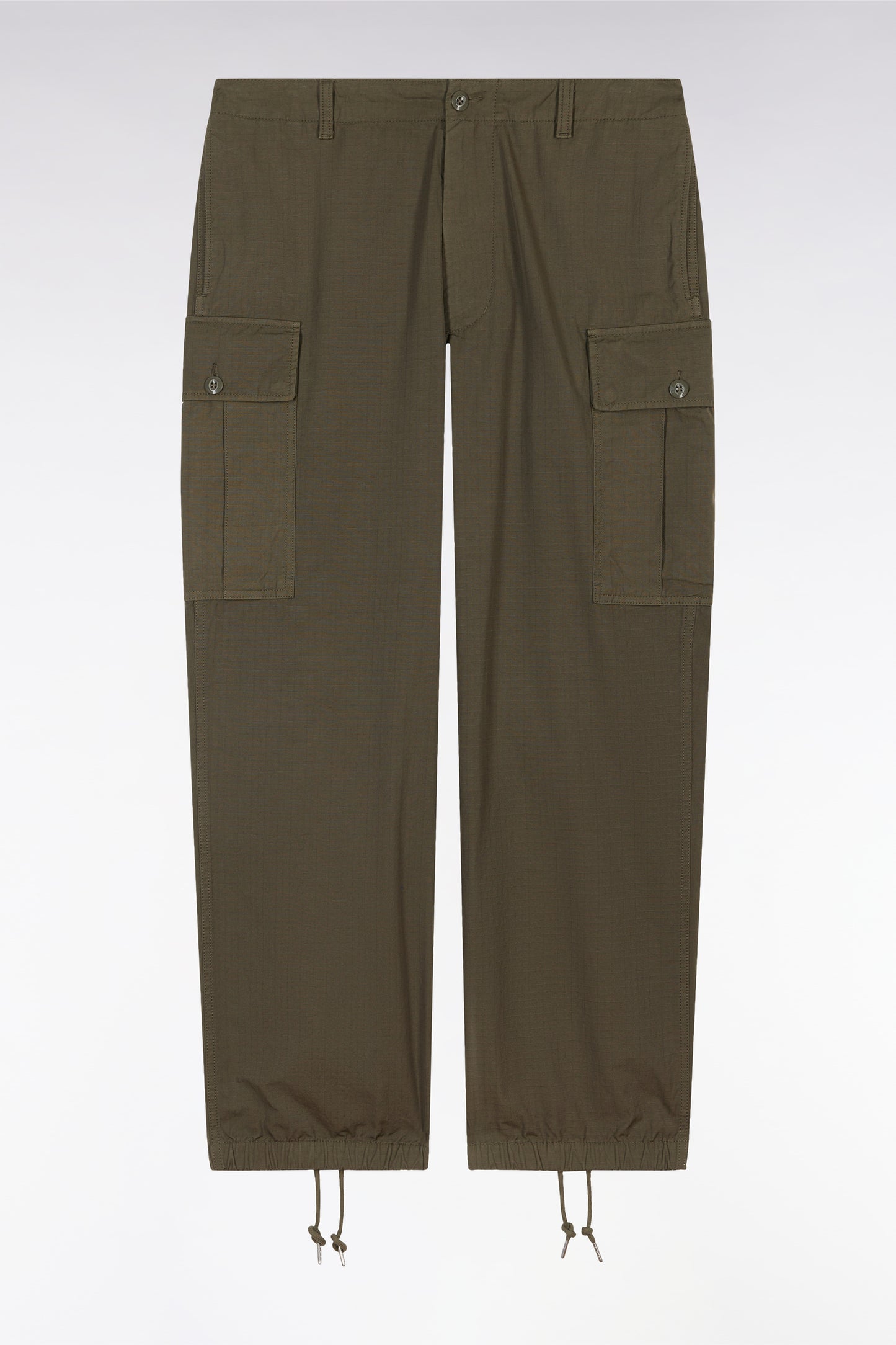 Straight-cut khaki cotton cargo pants