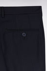 Navy stretch wool blend trousers with fine stripes
