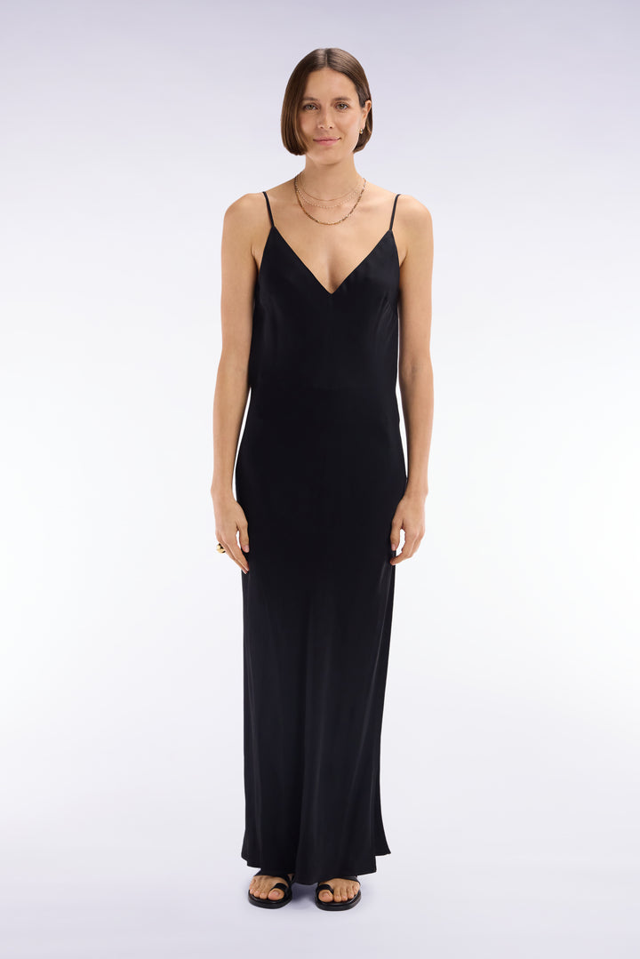 Slip dress en viscose noire coupe droite