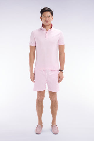 Elastic waist shorts in plain pink stretch cotton