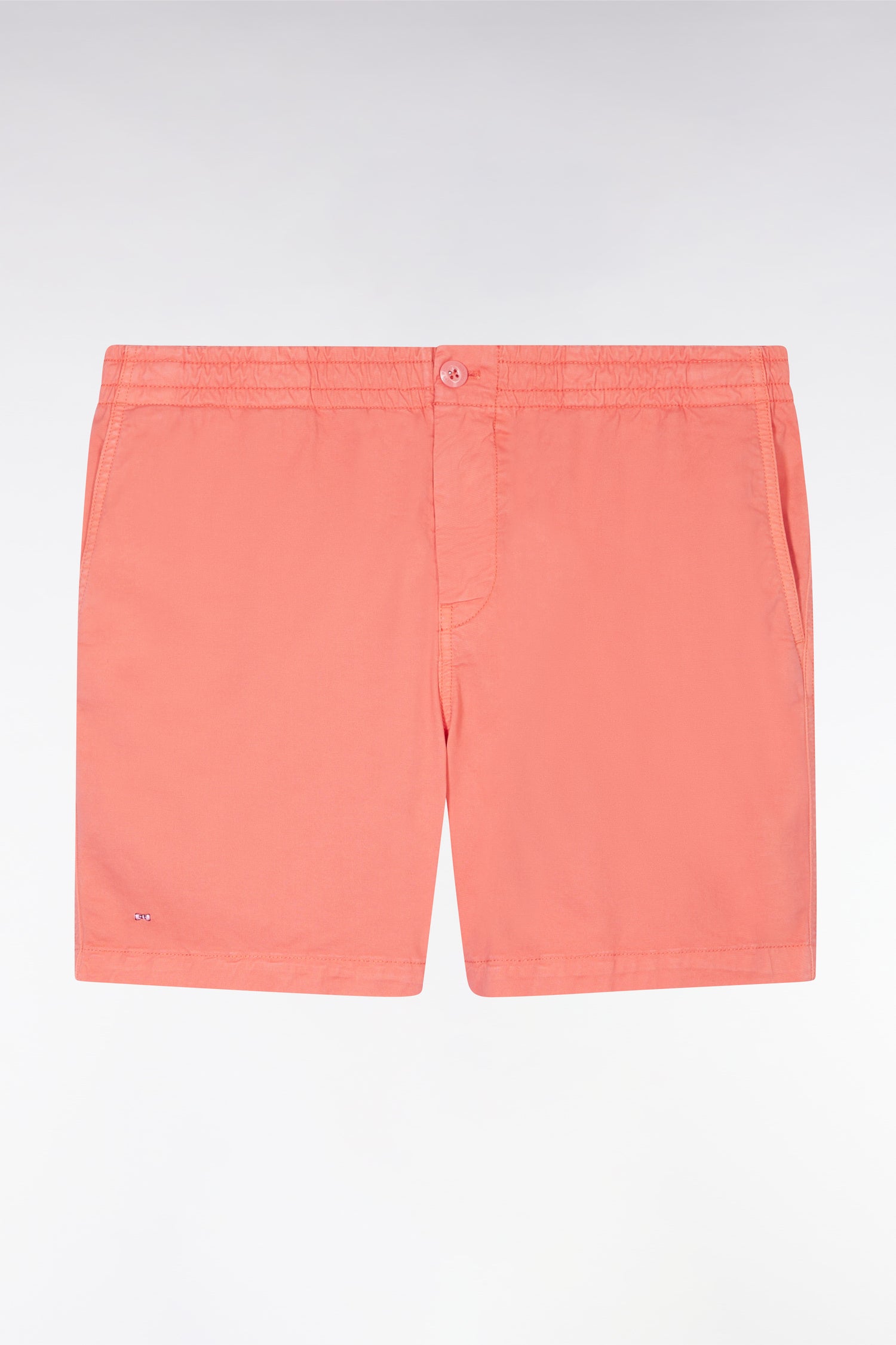 Short à taille élastique en coton stretch uni rose saumon