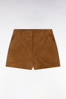 Straight-cut brown suede leather shorts