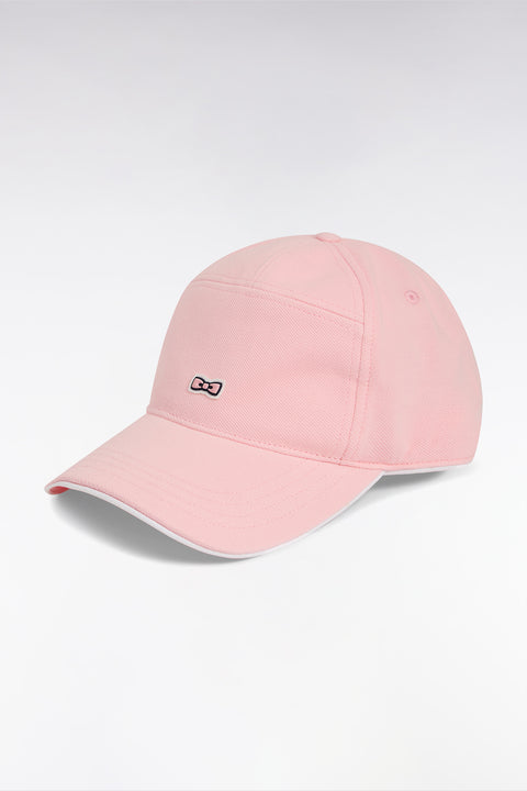 Pink cotton piqué cap with rubber bow tie badge - Image 2