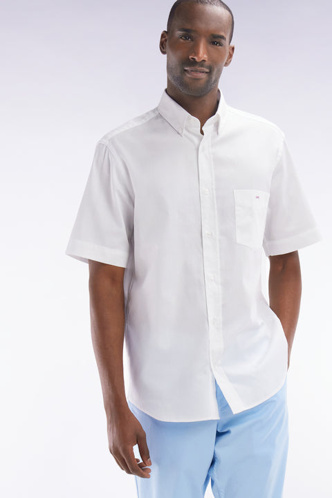 Straight white cotton short-sleeved shirt - Image 3