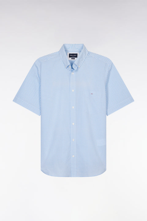 Straight short-sleeved shirt in sky blue gingham cotton - Image 2