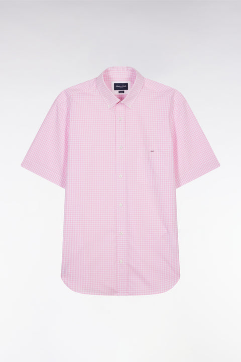Straight short-sleeved shirt in pink gingham cotton - Image 2