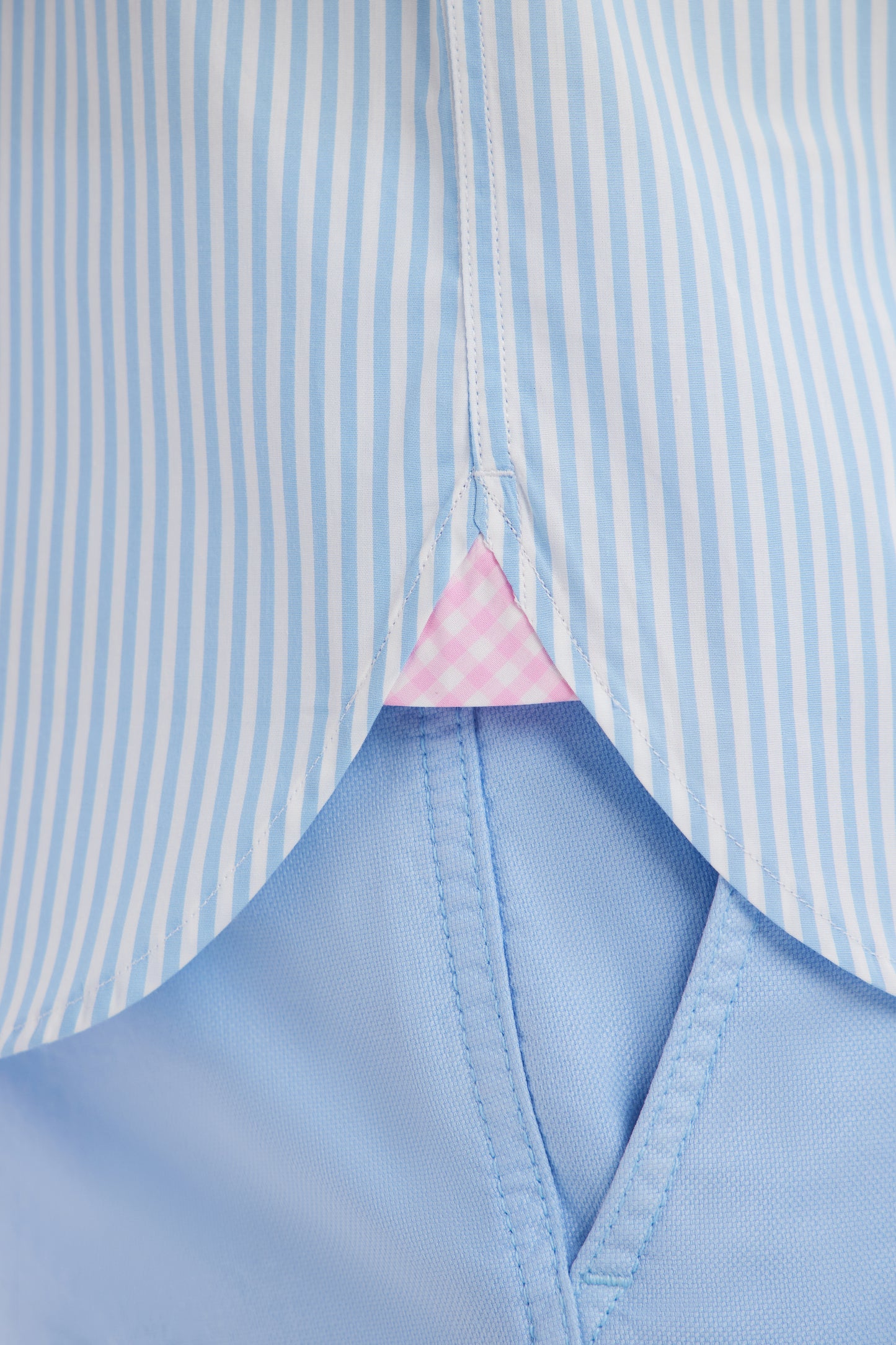 Straight short-sleeved shirt in striped sky blue cotton
