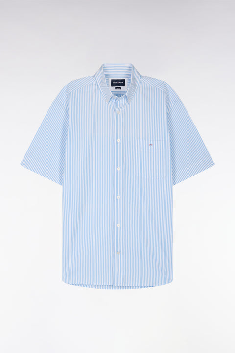 Straight short-sleeved shirt in striped sky blue cotton - Image 2