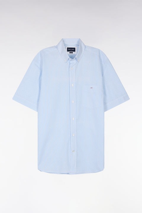 Straight short-sleeved shirt in sky blue striped jacquard - Image 2