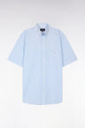 Straight short-sleeved shirt in sky blue striped jacquard