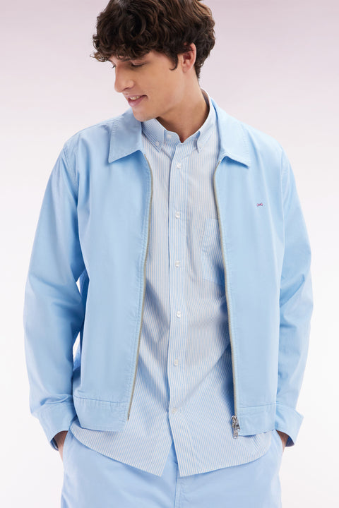 Straight short-sleeved shirt in sky blue striped jacquard - Image 3
