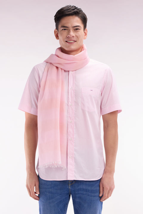 Straight short-sleeved shirt in pink striped jacquard - Image 1