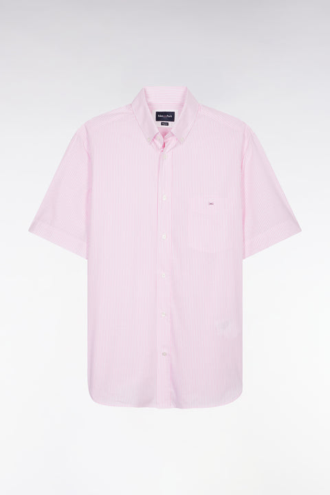 Straight short-sleeved shirt in pink striped jacquard - Image 2