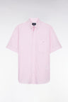 Straight short-sleeved shirt in pink striped jacquard