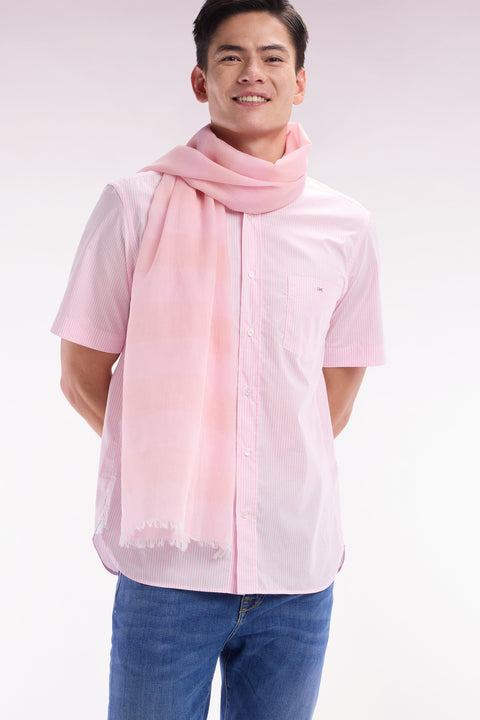 Straight short-sleeved shirt in pink striped jacquard - Image 3