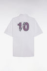Straight short-sleeved white shirt in cotton with pink back embroidery
