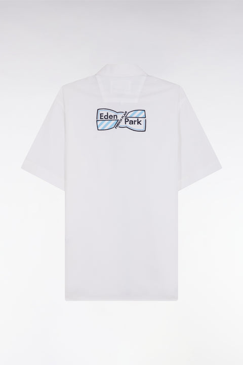 Straight short-sleeved white shirt in cotton, embroidery and full-rimmed button placket - Image 2