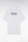 Straight short-sleeved white shirt in cotton, embroidery and full-rimmed button placket