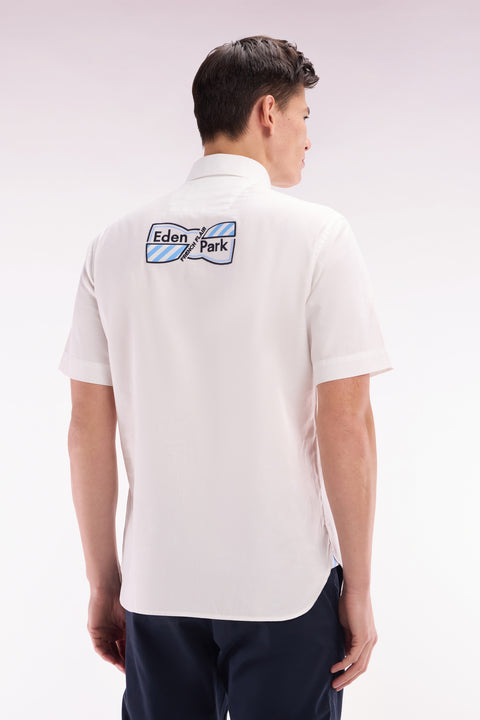 Straight short-sleeved white shirt in cotton, embroidery and full-rimmed button placket - Image 3