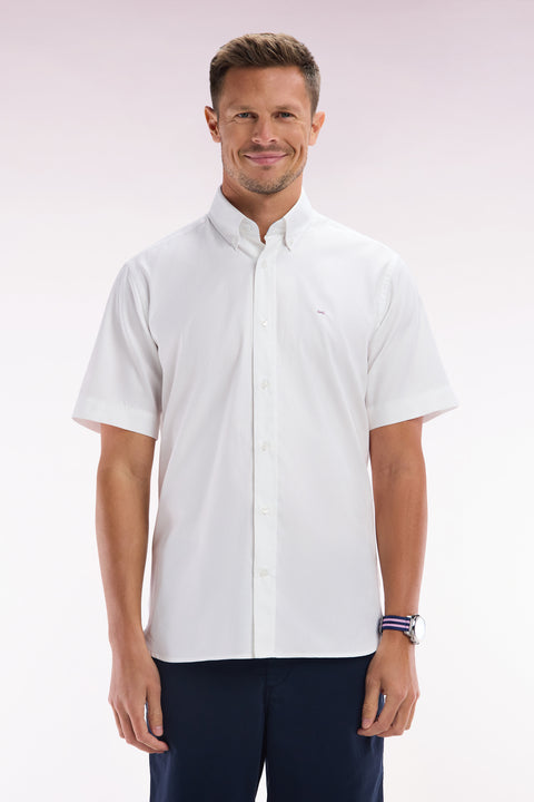 Straight short-sleeved shirt in white cotton with Eden Park embroidery - Image 1