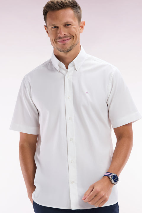 Straight short-sleeved shirt in white cotton with Eden Park embroidery - Image 3