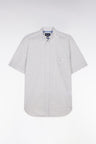 Straight short-sleeved shirt in ecru cotton poplin bow tie micropattern