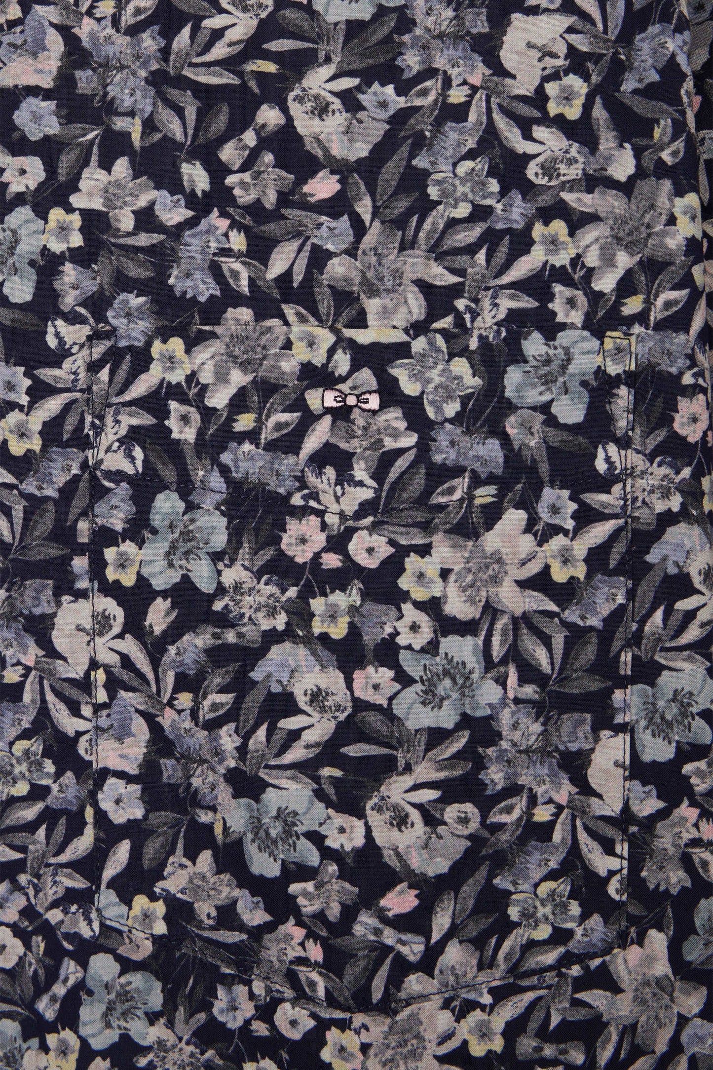 Straight short-sleeved dark grey shirt in Pima cotton poplin floral micropattern
