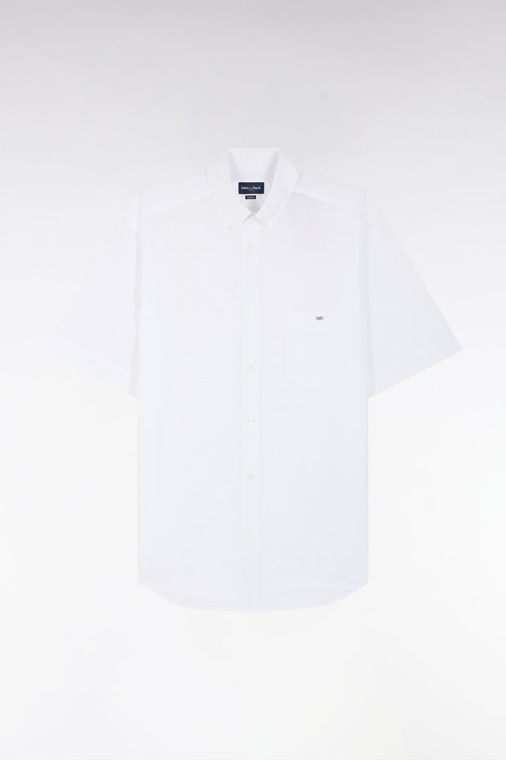 Chemise à manches courtes en coton texturé blanc coupe droite