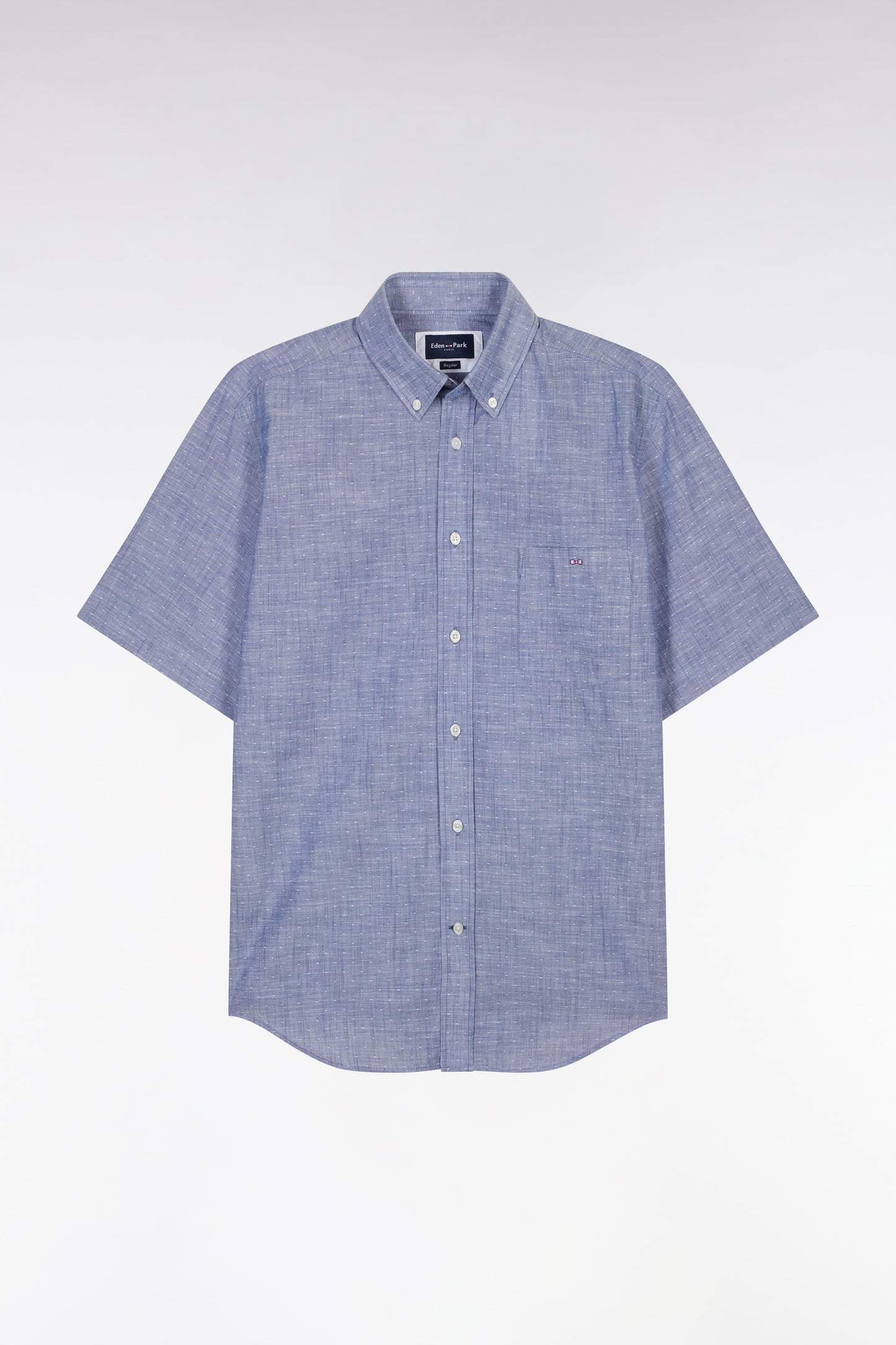 Chemise à manches courtes en coton texturé bleu foncé coupe droite