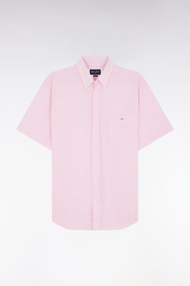 Chemise à manches courtes en coton texturé rose coupe droite