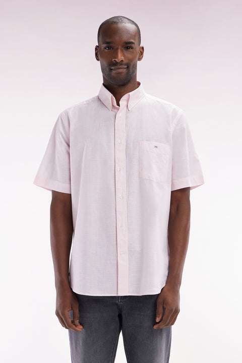 Straight short-sleeved pink cotton shirt - Image 1